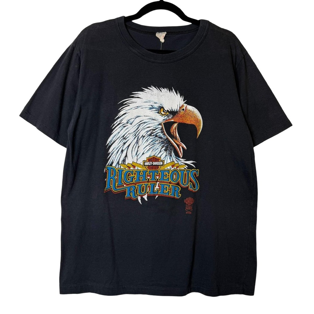Vintage Harley Davidson Righteous Ruler Eagle T Shirt 3D Emblem Large Black